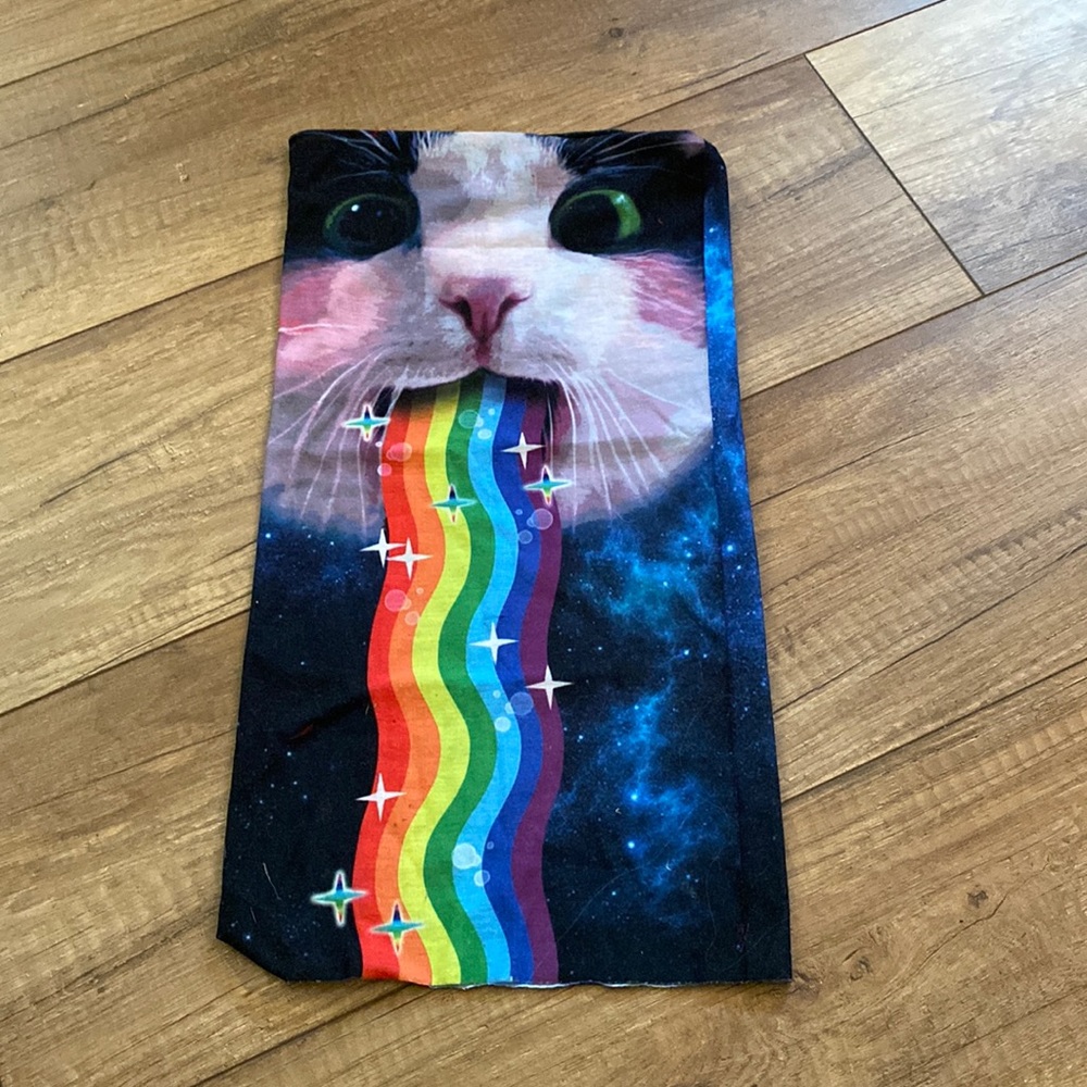 Rainbow cat rave party music festival neck gaiter worn once